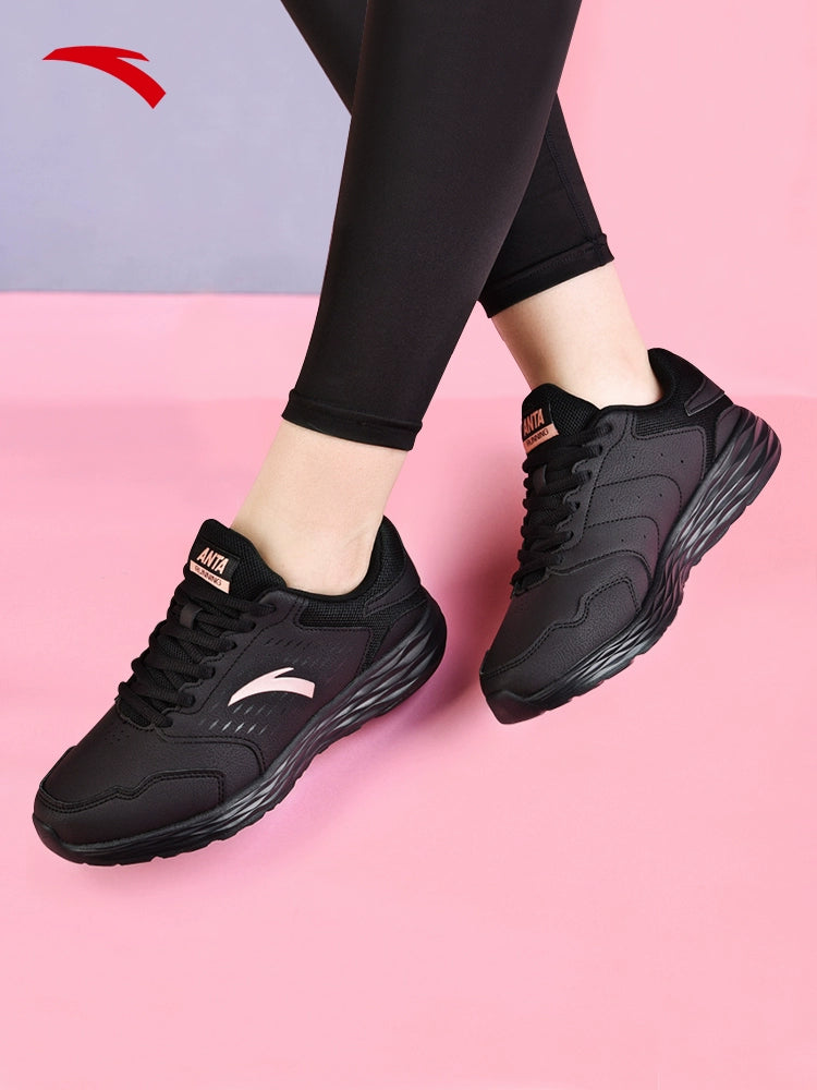 Anta Black Leather Waterproof Ladieswear Fleece-Lined Sneakers Anta