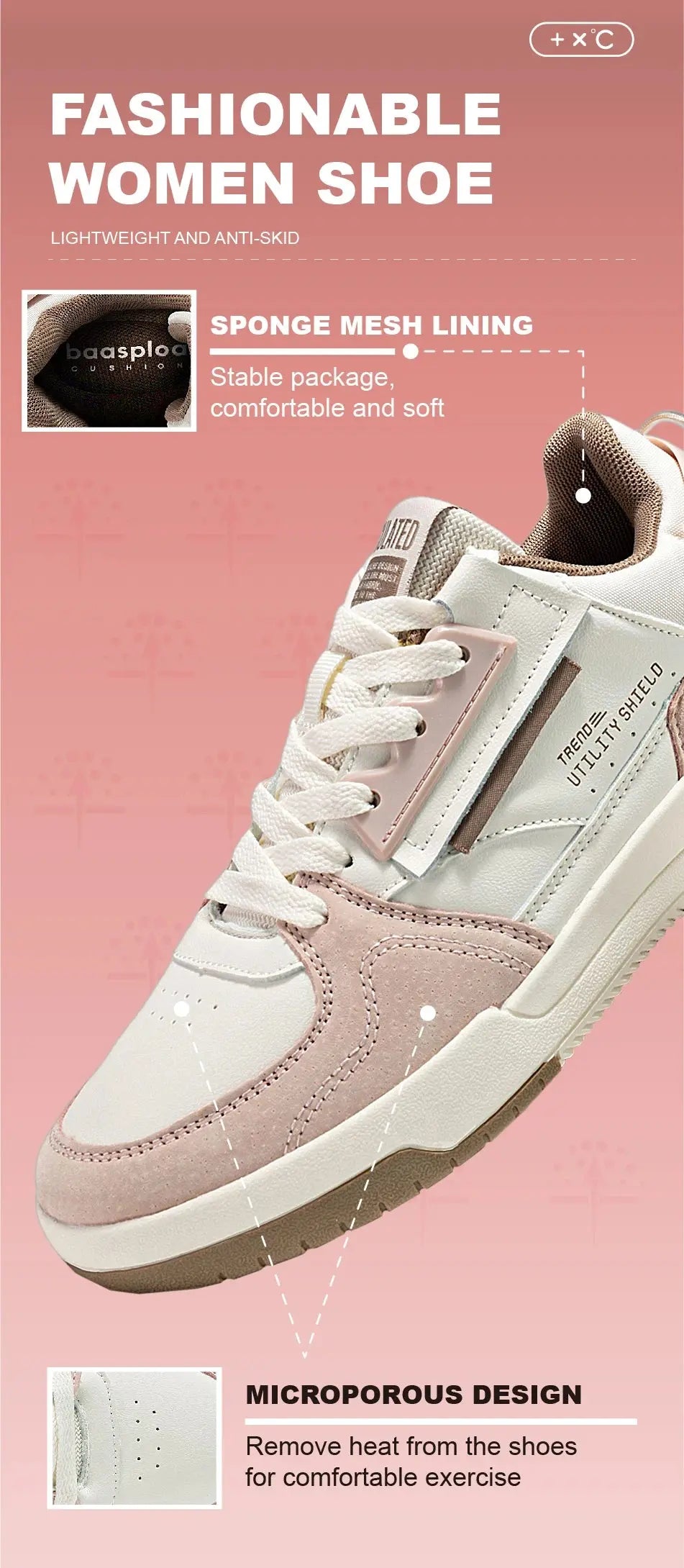 Baasploa Women Outdoor Casual Shoe Fashion Leather Breathable Sneakers Walking Shoes Female Non-slip Comfortable Skateboard Shoe CATG Sports Footwear