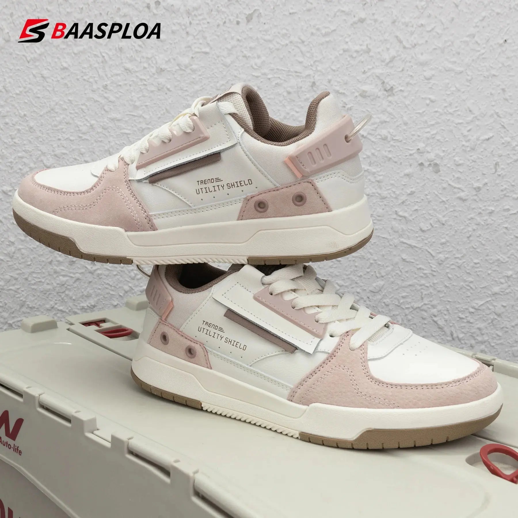 Baasploa Women Outdoor Casual Shoe Fashion Leather Breathable Sneakers Walking Shoes Female Non-slip Comfortable Skateboard Shoe CATG Sports Footwear