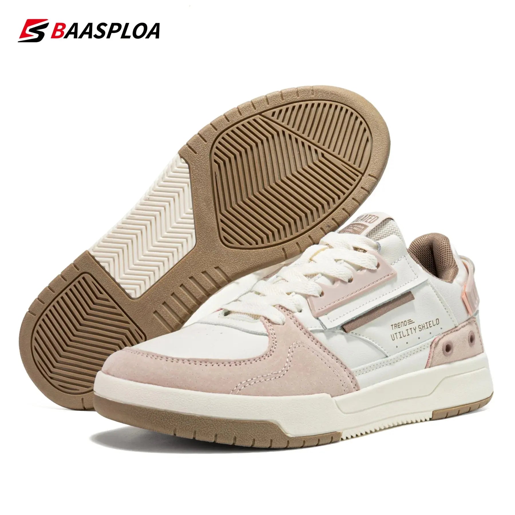 Baasploa Women Outdoor Casual Shoe Fashion Leather Breathable Sneakers Walking Shoes Female Non-slip Comfortable Skateboard Shoe CATG Sports Footwear