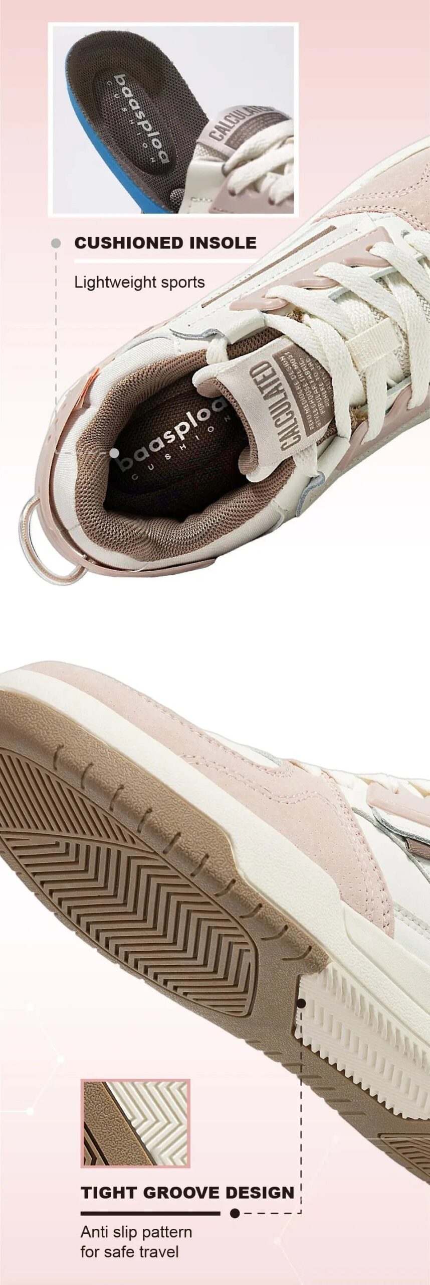 Baasploa Women Outdoor Casual Shoe Fashion Leather Breathable Sneakers Walking Shoes Female Non-slip Comfortable Skateboard Shoe CATG Sports Footwear