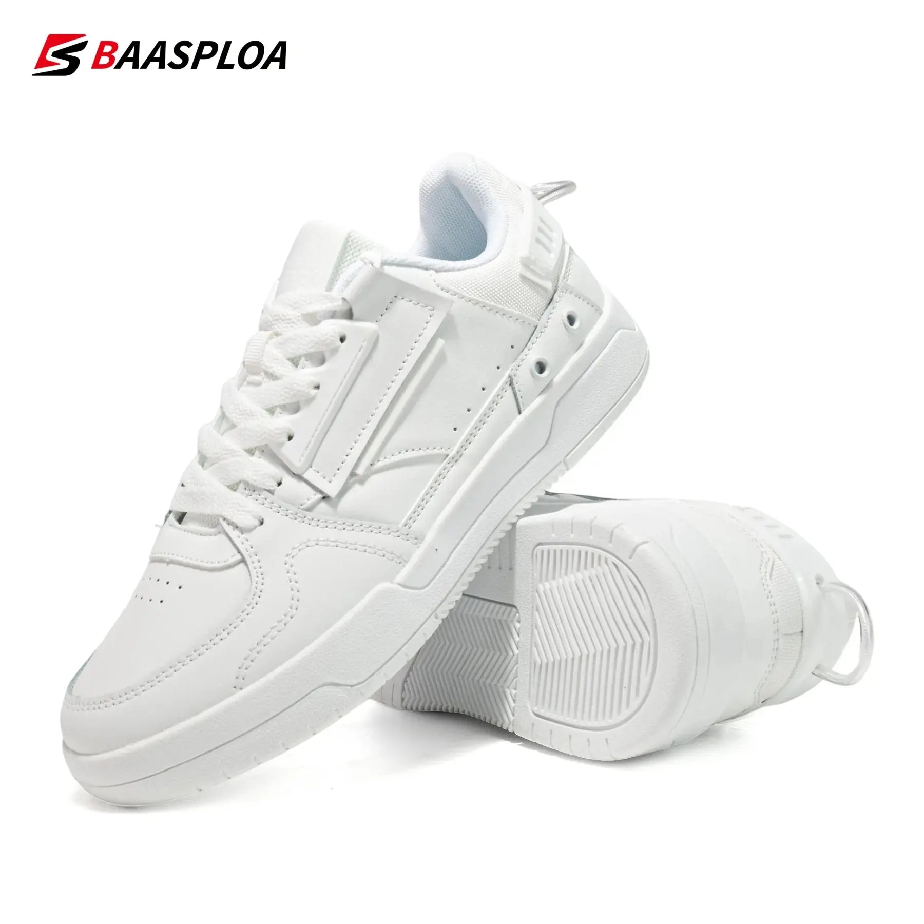 Baasploa Women Outdoor Casual Shoe Fashion Leather Breathable Sneakers Walking Shoes Female Non-slip Comfortable Skateboard Shoe CATG Sports Footwear