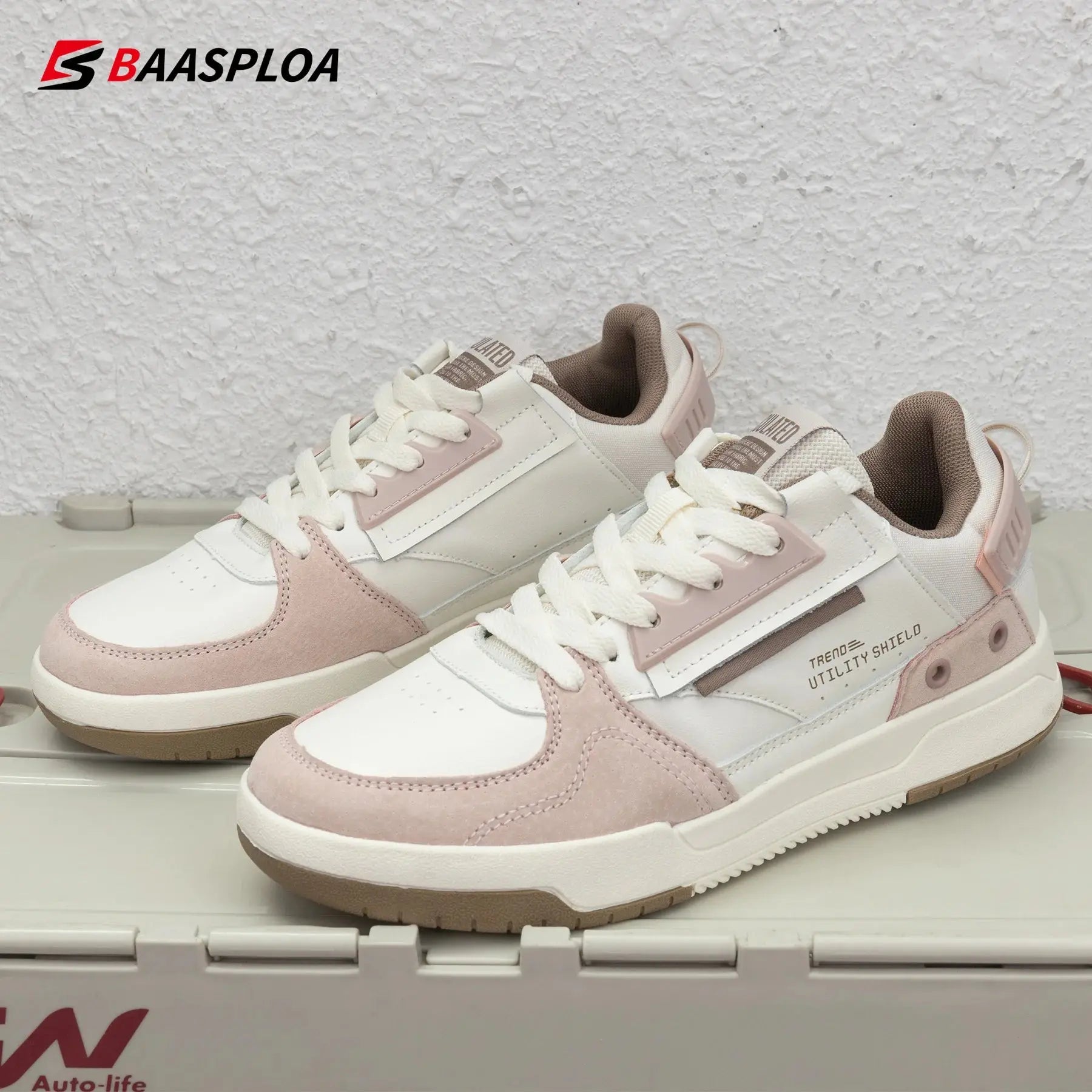 Baasploa Women Outdoor Casual Shoe Fashion Leather Breathable Sneakers Walking Shoes Female Non-slip Comfortable Skateboard Shoe CATG Sports Footwear