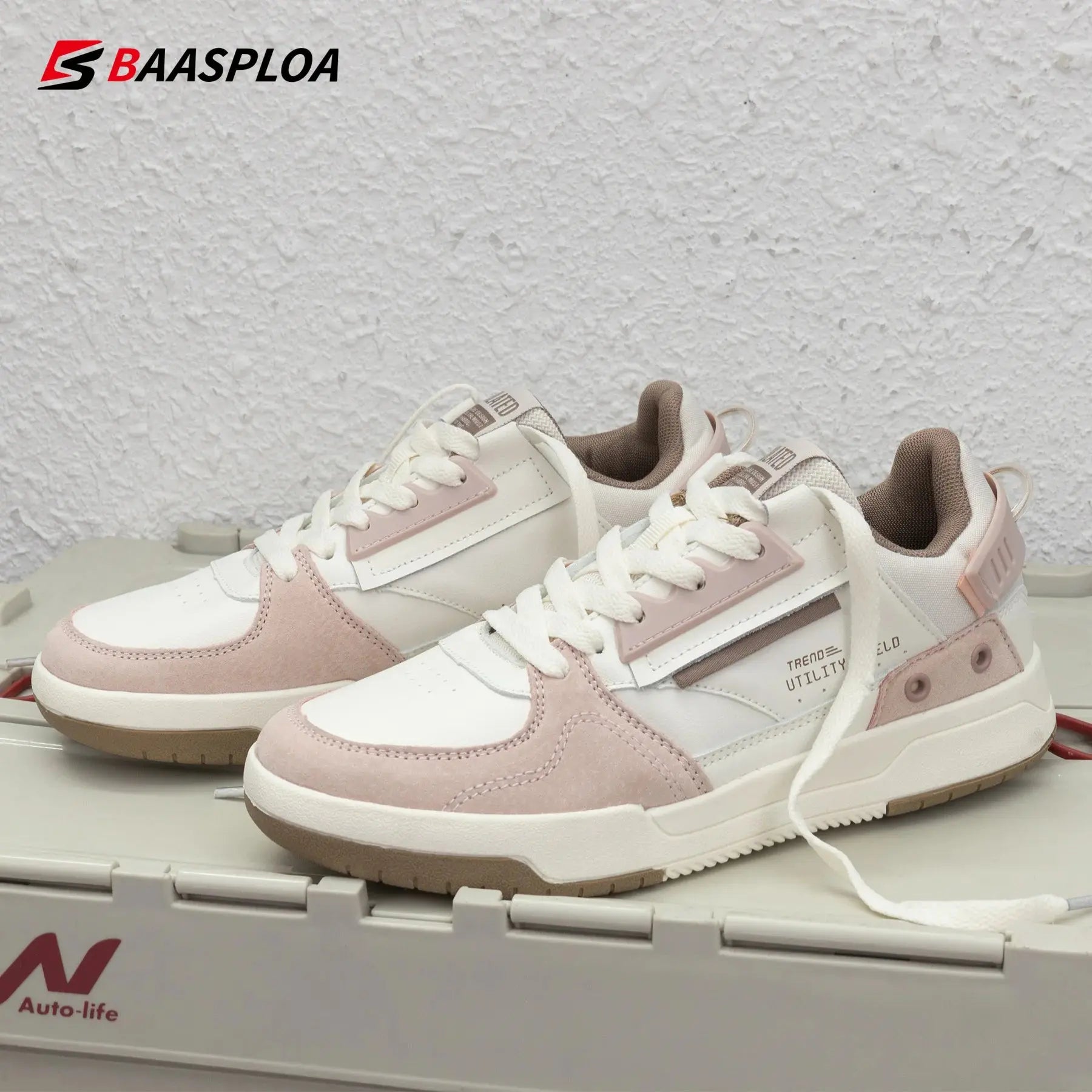 Baasploa Women Outdoor Casual Shoe Fashion Leather Breathable Sneakers Walking Shoes Female Non-slip Comfortable Skateboard Shoe CATG Sports Footwear